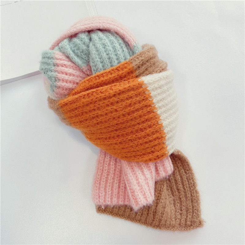 拼色針織毛線圍巾 秋冬必備保暖針織圍巾 可愛兒童撞色圍巾34