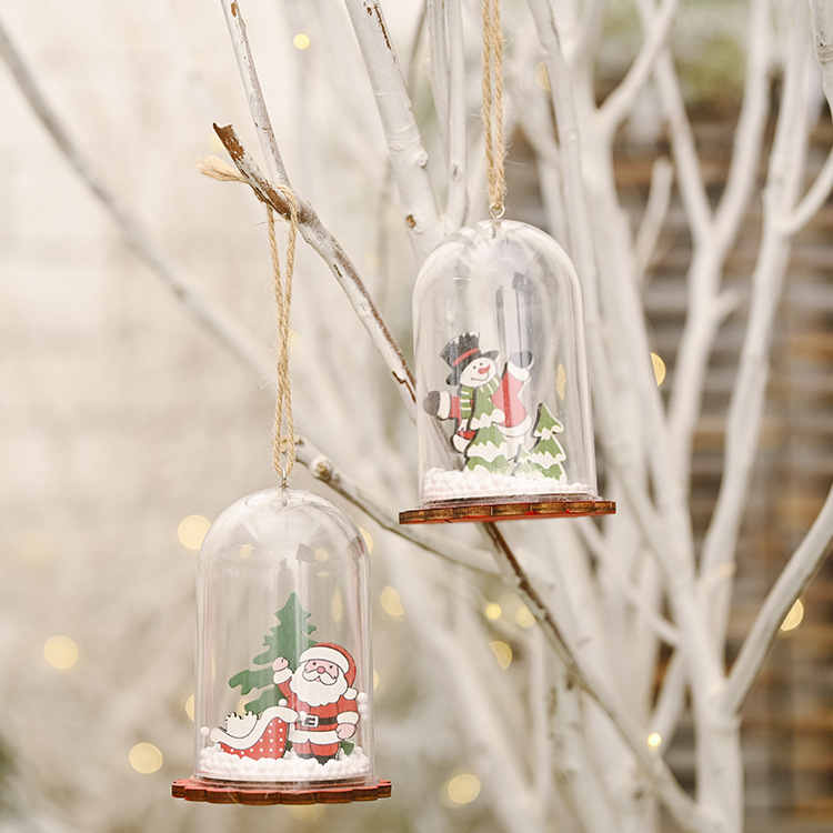 聖誕節木質透明罩吊飾 創意雪花聖誕樹必備掛飾 聖誕老人雪人吊飾0
