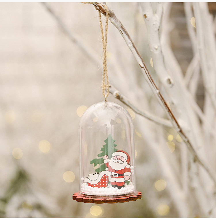 聖誕節木質透明罩吊飾 創意雪花聖誕樹必備掛飾 聖誕老人雪人吊飾9