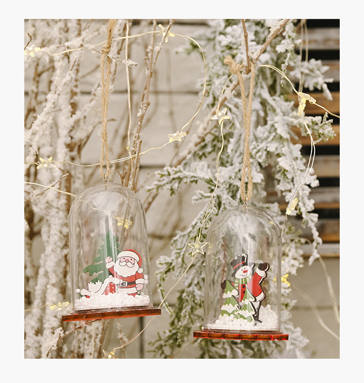 聖誕節木質透明罩吊飾 創意雪花聖誕樹必備掛飾 聖誕老人雪人吊飾3