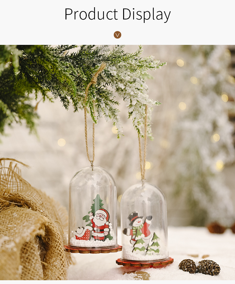 聖誕節木質透明罩吊飾 創意雪花聖誕樹必備掛飾 聖誕老人雪人吊飾5