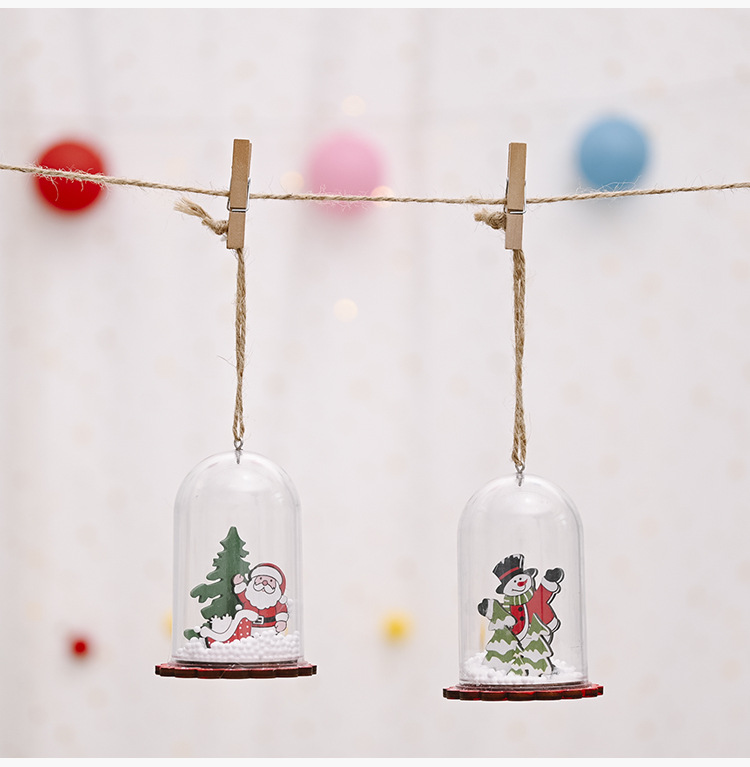 聖誕節木質透明罩吊飾 創意雪花聖誕樹必備掛飾 聖誕老人雪人吊飾6