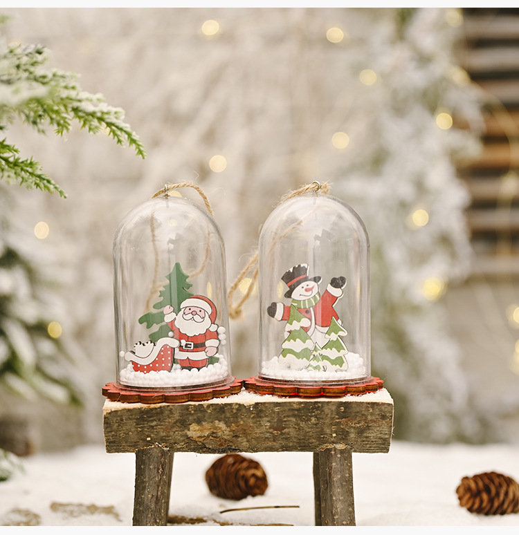 聖誕節木質透明罩吊飾 創意雪花聖誕樹必備掛飾 聖誕老人雪人吊飾8