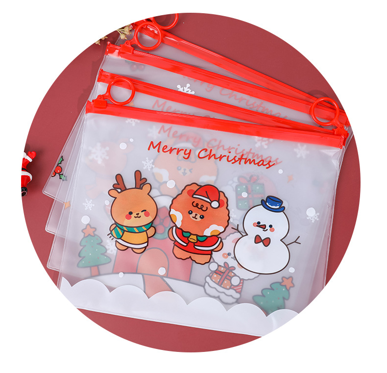 聖誕節指環文件袋 創意學生必備透明文件袋 可愛聖誕老人雪人麋鹿文具袋 收納袋10