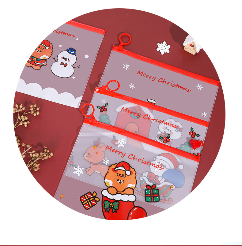 聖誕節指環文件袋 創意學生必備透明文件袋 可愛聖誕老人雪人麋鹿文具袋 收納袋12