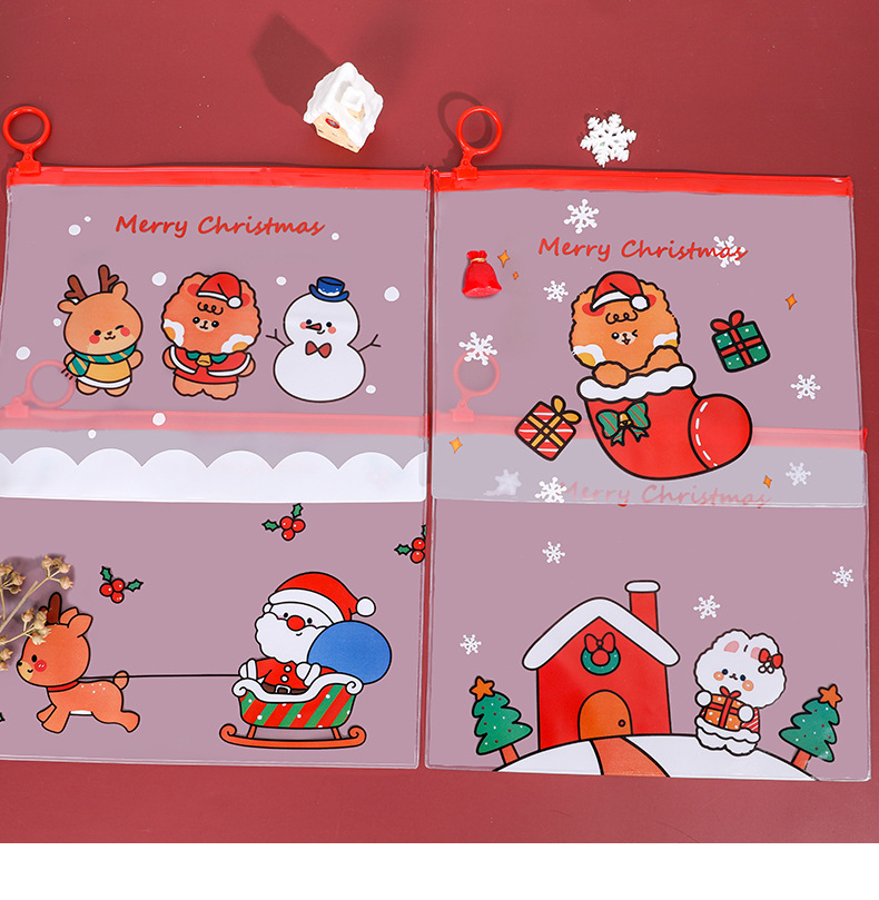 聖誕節指環文件袋 創意學生必備透明文件袋 可愛聖誕老人雪人麋鹿文具袋 收納袋13