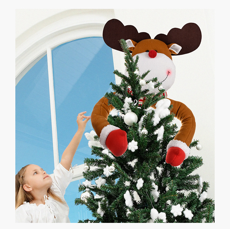 創意聖誕抱樹樹頂星 可愛聖誕樹頂裝飾 聖誕老人雪人迷路抱樹 長手娃娃3