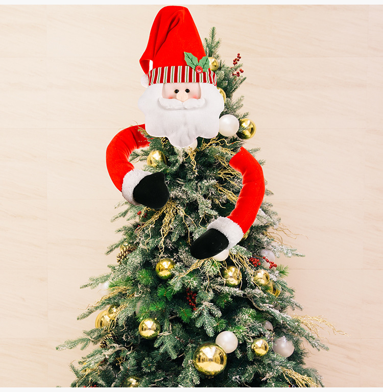 創意聖誕抱樹樹頂星 可愛聖誕樹頂裝飾 聖誕老人雪人迷路抱樹 長手娃娃6