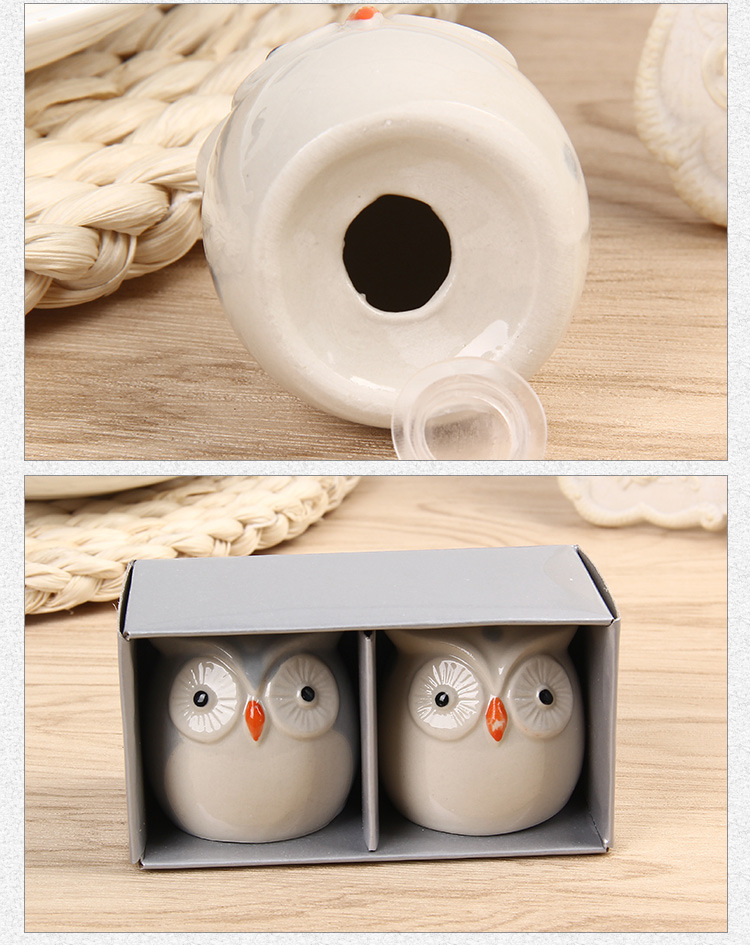 陶瓷貓頭鷹調味罐 婚禮小物 可愛造型創意貓頭鷹調味罐 創意禮品 1對裝6