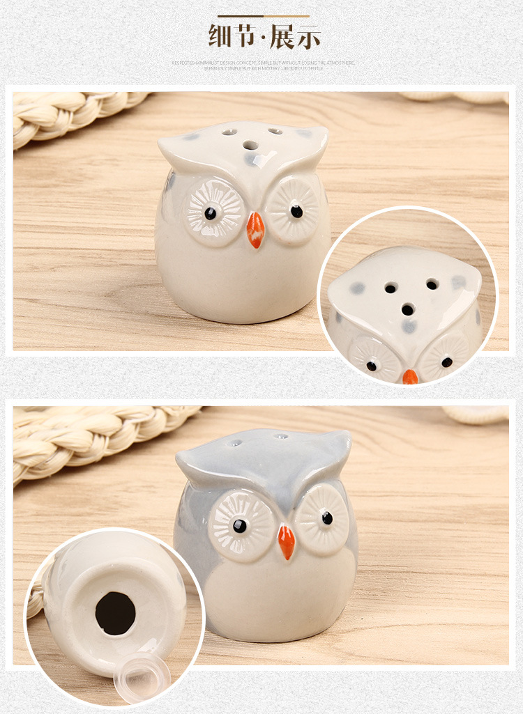 陶瓷貓頭鷹調味罐 婚禮小物 可愛造型創意貓頭鷹調味罐 創意禮品 1對裝7