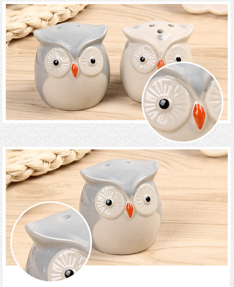陶瓷貓頭鷹調味罐 婚禮小物 可愛造型創意貓頭鷹調味罐 創意禮品 1對裝8