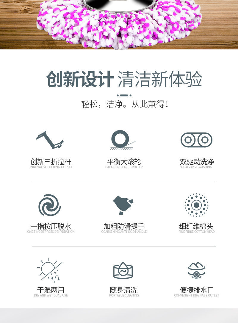 創意不鏽鋼旋轉拖把組 乾濕兩用拖把 加大加厚水桶 輕鬆拖行拖把水桶1