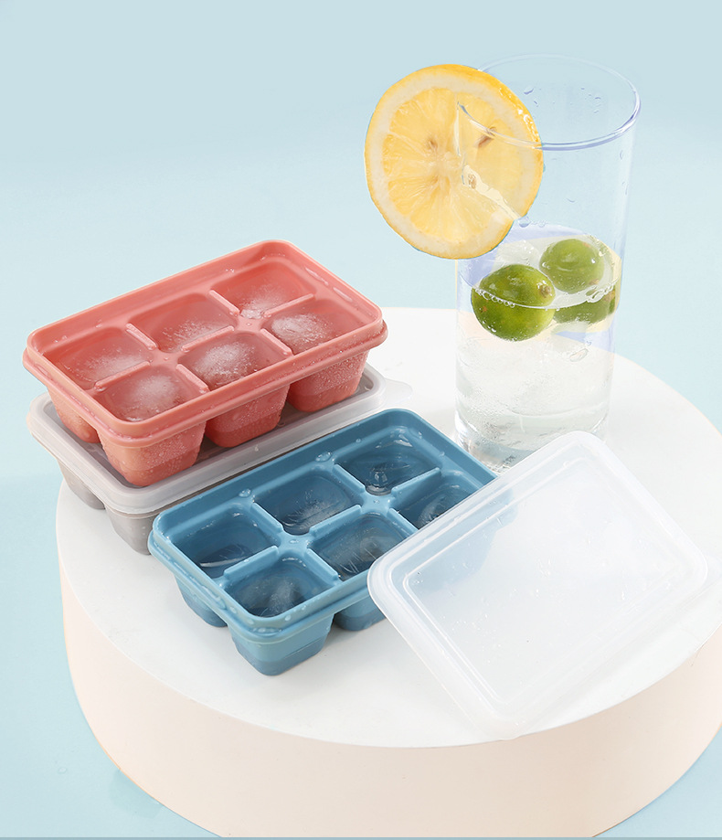 夏日必備矽膠製冰盒 矽膠附蓋子冰塊盒 六格矽膠製冰神器 3入裝5