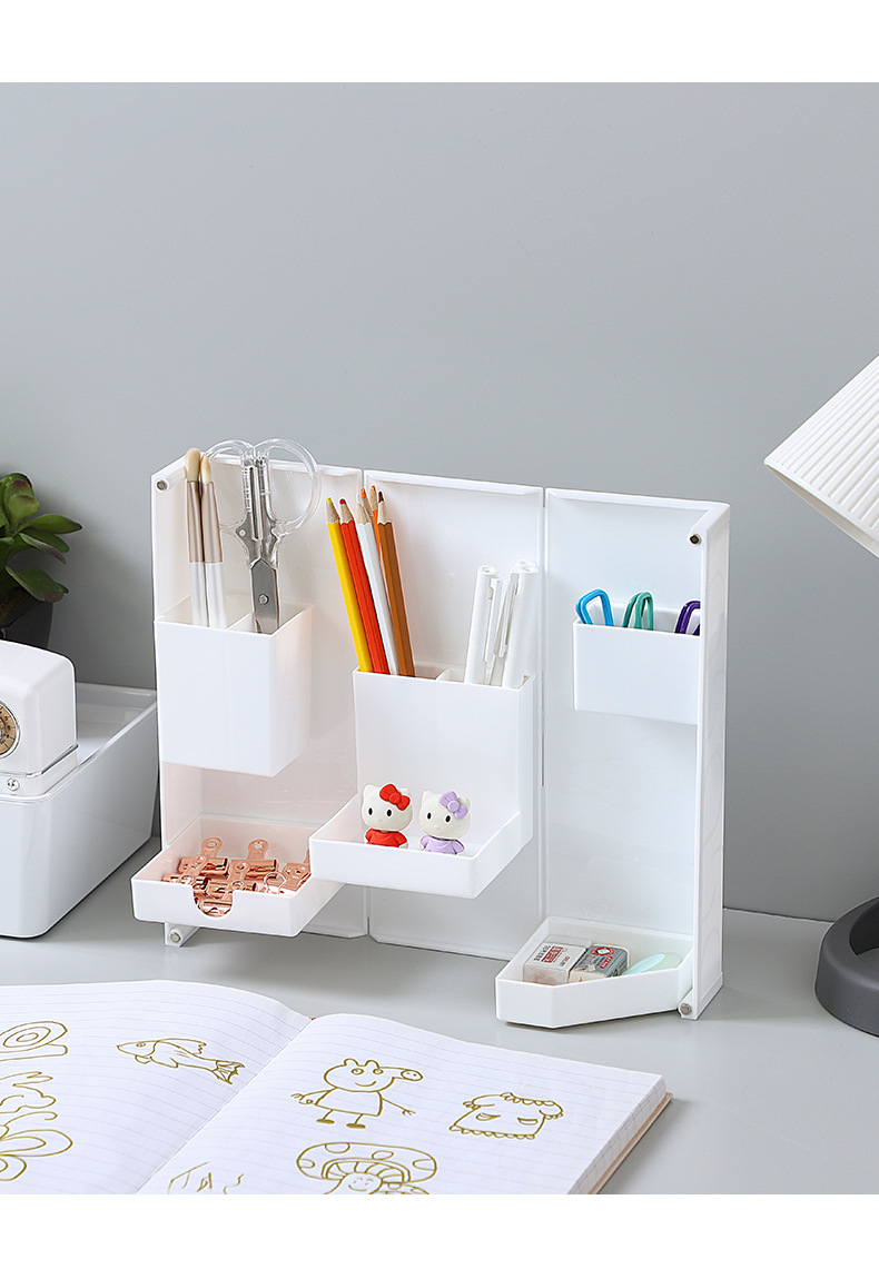 折疊站立式文具盒 桌面多功能開盒塑膠筆筒 磁吸式桌面收納盒 化妝盒11
