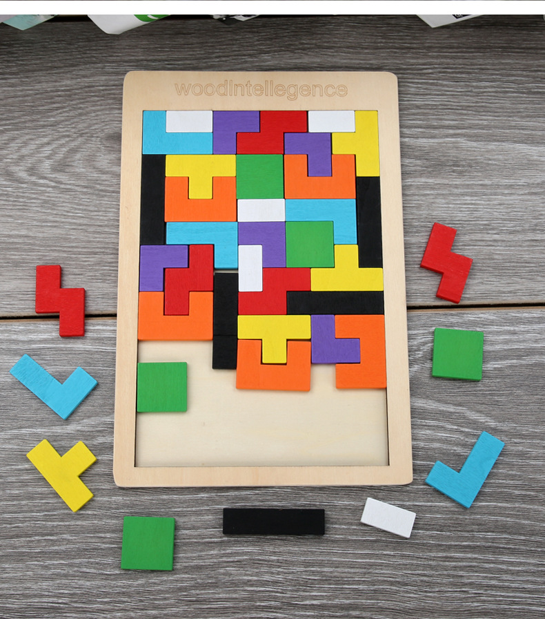 木質俄羅斯方塊拼圖 益智開發積木拼板 創意木質拼圖玩具11