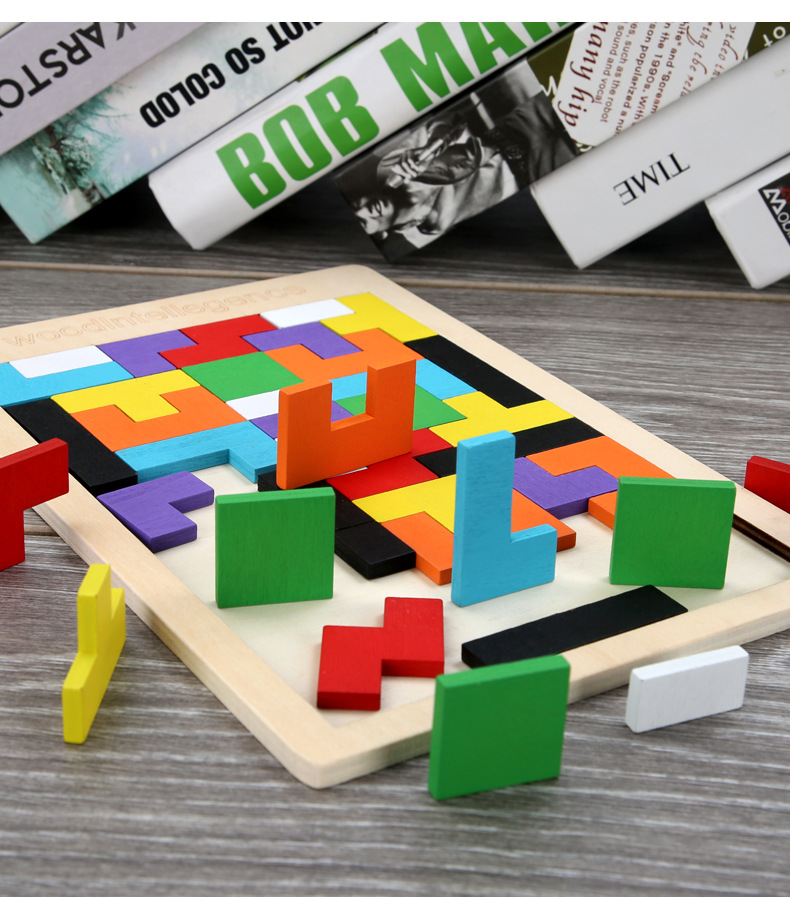 木質俄羅斯方塊拼圖 益智開發積木拼板 創意木質拼圖玩具12