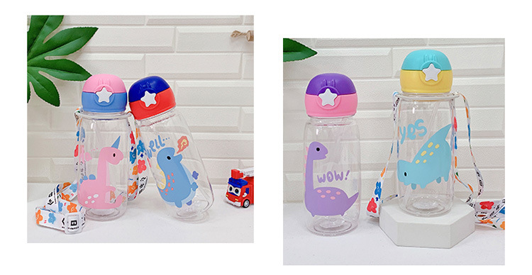星星兔杯蓋吸管冷水壺 可愛恐龍圖案塑膠水壺 600ml背帶學生水杯1