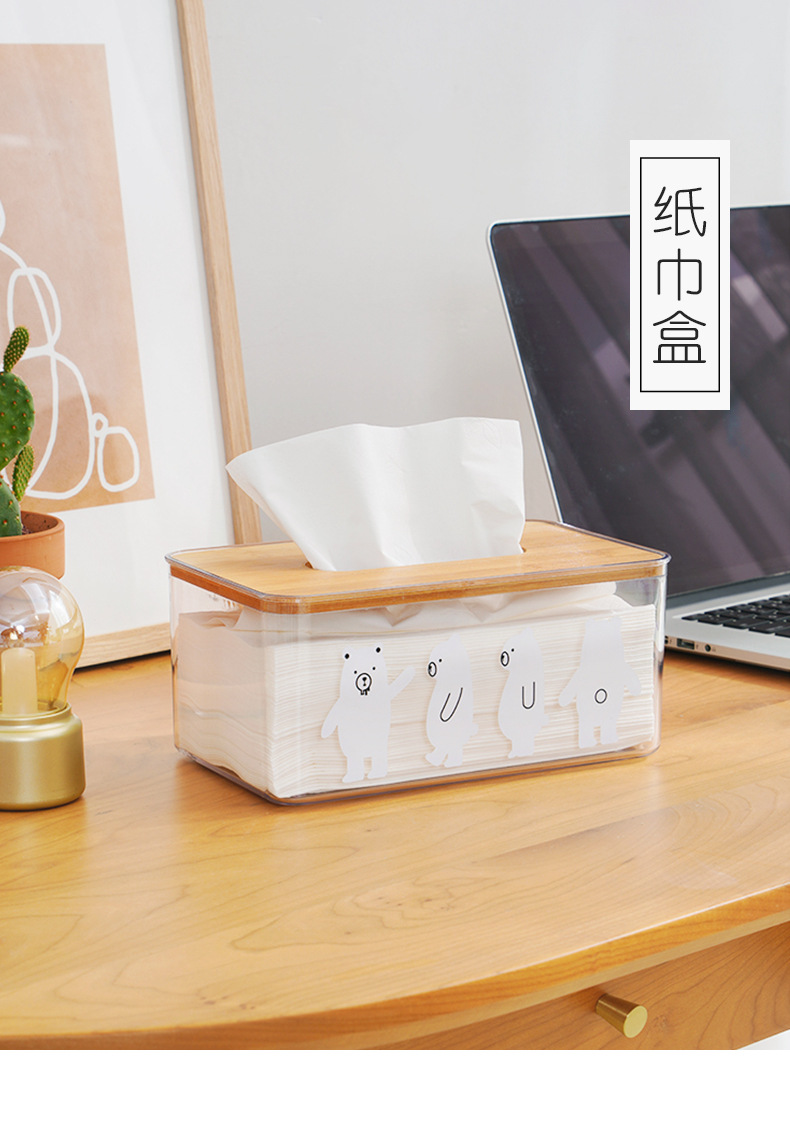 可愛小熊透明面紙盒 簡約客廳臥室桌面抽取式面紙盒 車用紙巾盒0