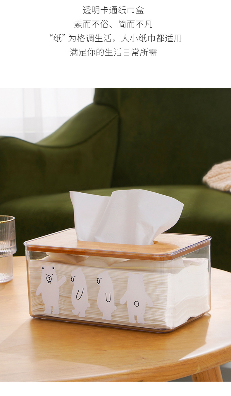 可愛小熊透明面紙盒 簡約客廳臥室桌面抽取式面紙盒 車用紙巾盒1