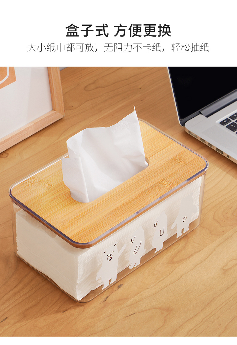 可愛小熊透明面紙盒 簡約客廳臥室桌面抽取式面紙盒 車用紙巾盒4