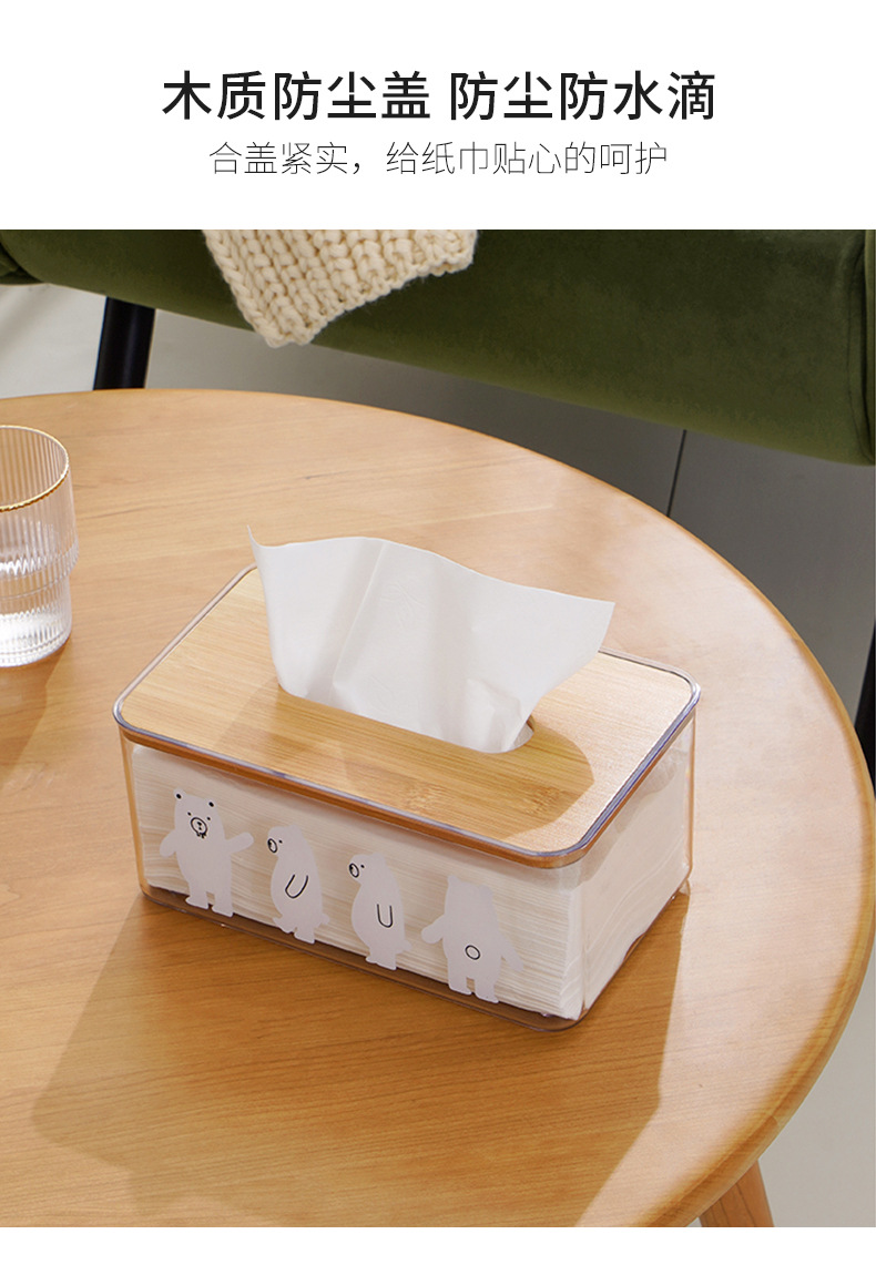 可愛小熊透明面紙盒 簡約客廳臥室桌面抽取式面紙盒 車用紙巾盒6