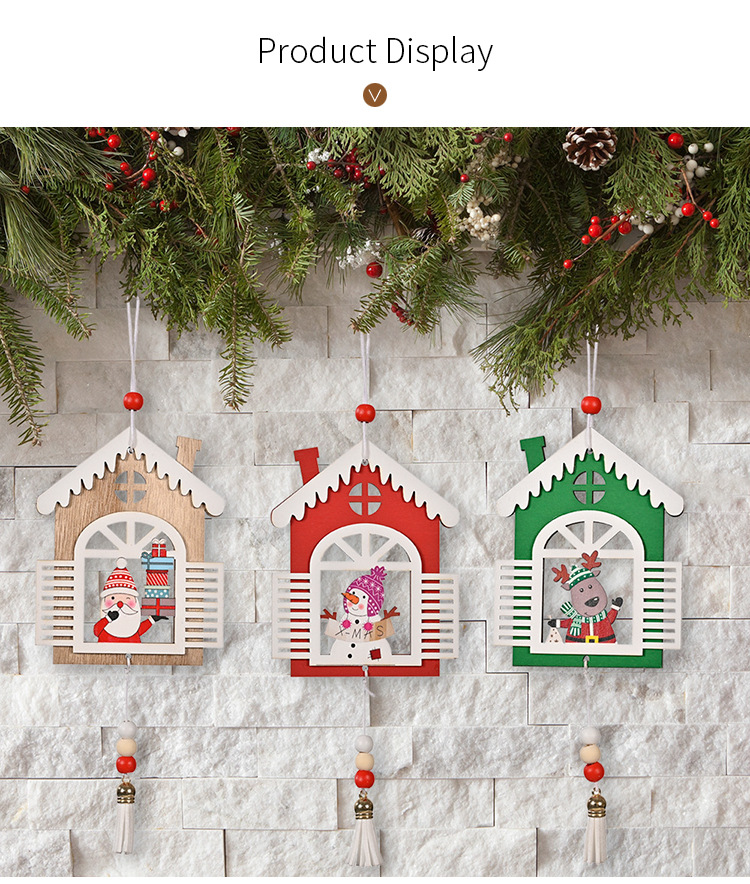 聖誕木質開窗戶吊飾 聖誕裝飾必備木質流蘇吊飾 聖誕樹必備裝飾5