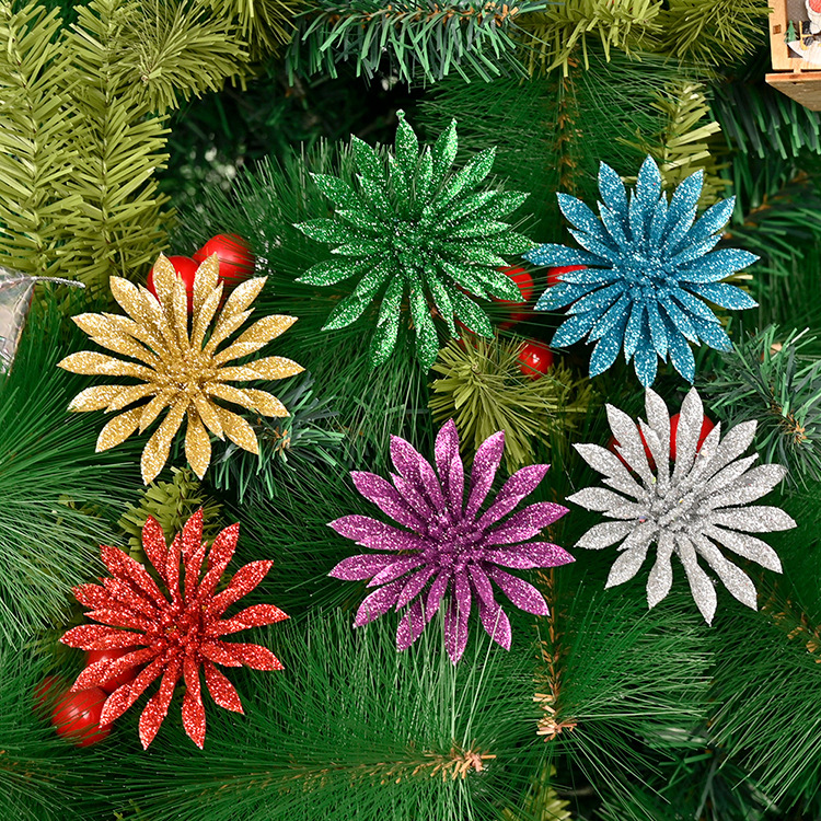 聖誕樹裝飾金蔥花 仿真花聖誕節必備裝飾 聖誕裝飾花 6個裝0