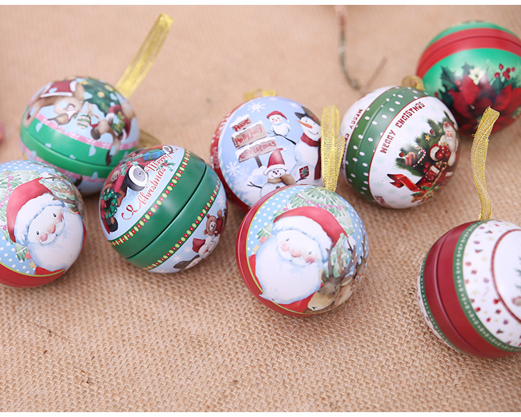聖誕節必備 圓形馬口鐵盒 球狀糖果盒 聖誕裝飾用品7