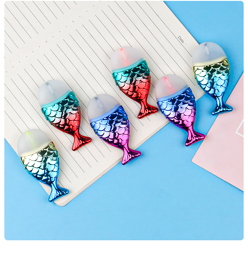 創意魚形螢光筆組 美人魚漸層電鍍螢光筆 6色袋裝記號筆 畫重點色筆8