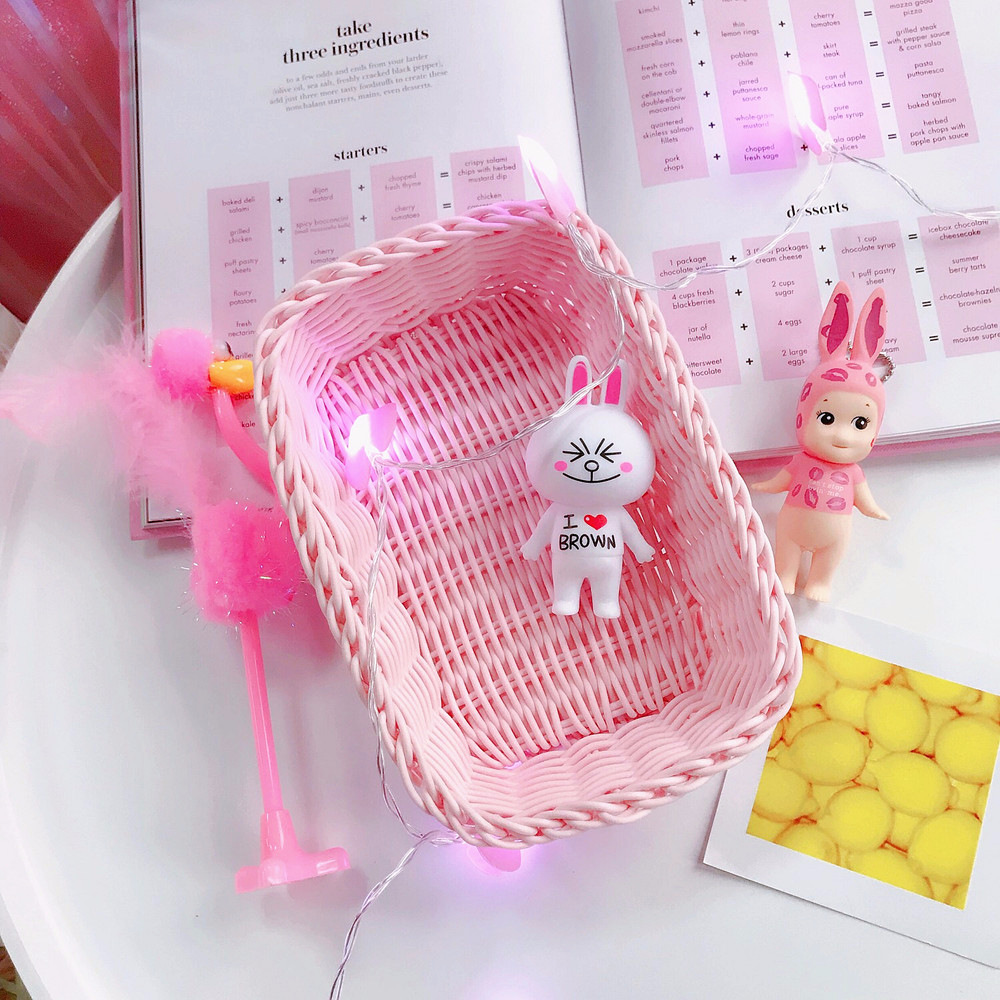 馬卡龍編織收納籃 少女粉色系拍照道具 多功能桌面雜物籃 置物籃4