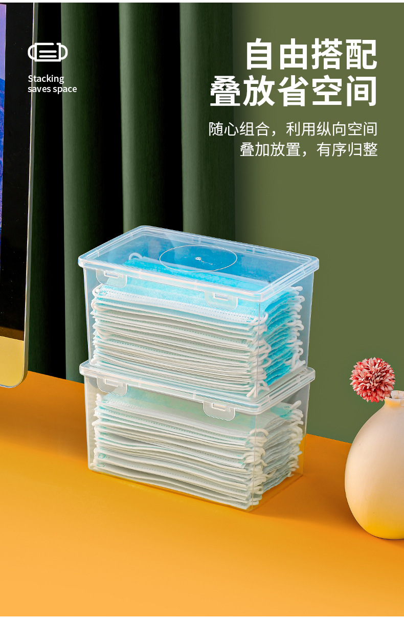 大容量掀蓋式口罩收納盒 多功能透明收納盒 可疊放防塵小物收納盒6