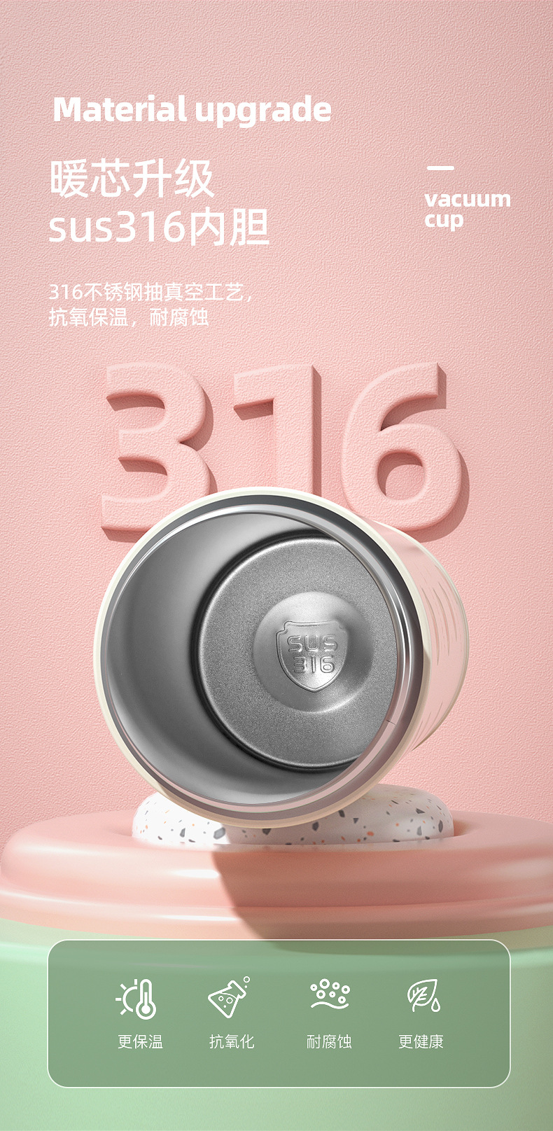 簡約316不鏽鋼保溫杯 可愛印花隨身保溫瓶 彈跳杯蓋吸管杯 水杯 水壺5